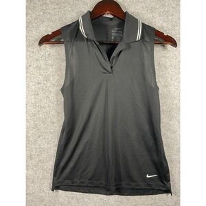 Nike Dri-FIT Womens Sleeveless Polo Shirt Black Golf Tennis XS Standard Fit